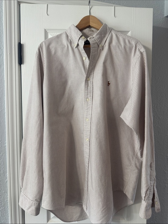 Ralph Lauren Other - Vintage 90s Ralph Lauren Beige & White Stripe Button-Down Shirt. Made in Jamaica